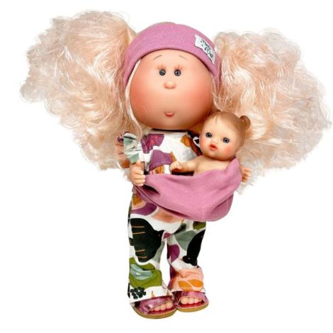 Papusa Nines D'Onil, Mia, cu parul blond, cu bebe, cu articulatii, cu miros de vanilie, 30 cm - imagine 6
